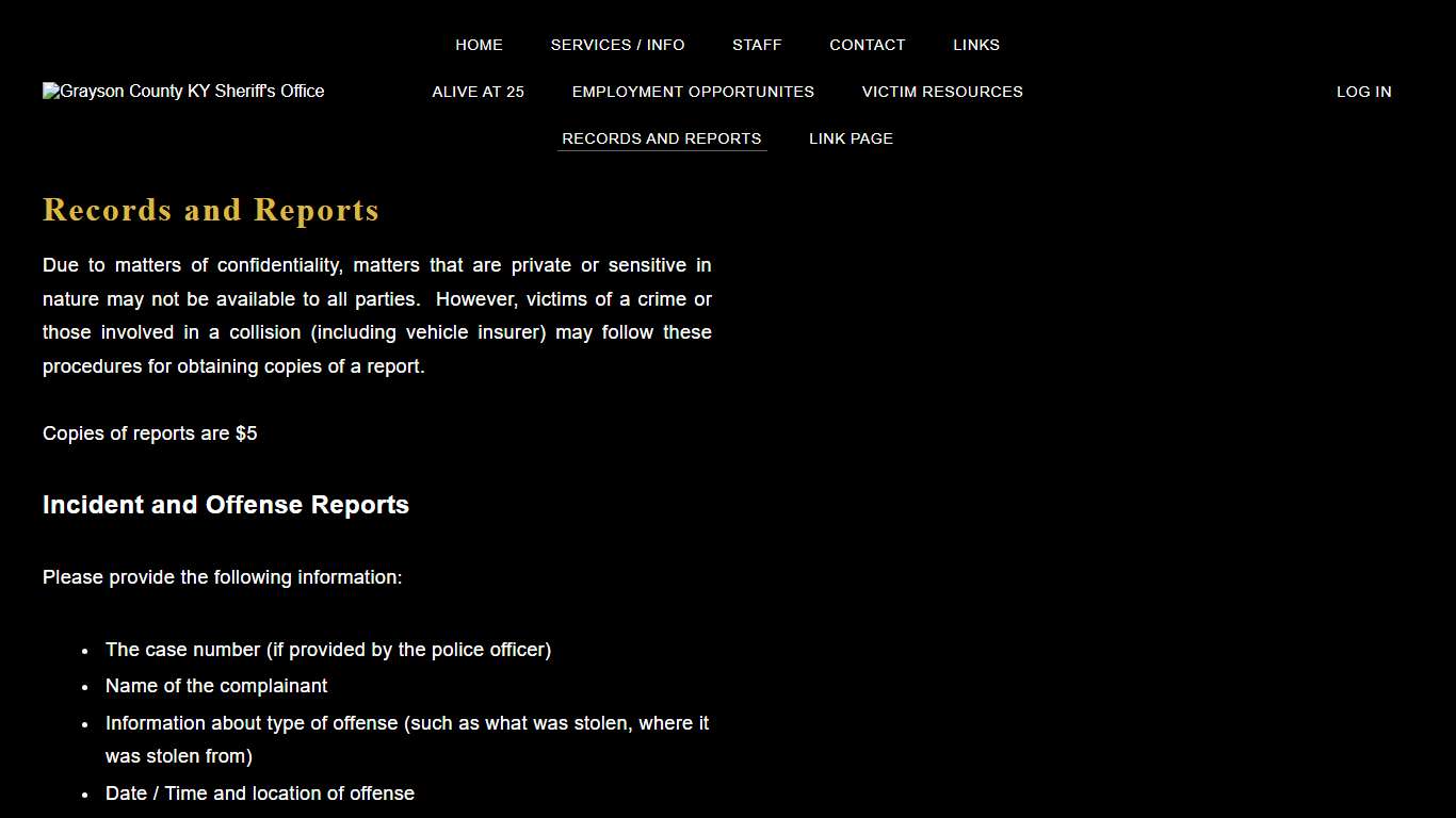 Records and Reports - Grayson County KY Sheriff's Office